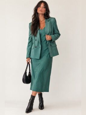 Ann Taylor Doube Breasted Blazer & Midi Dress Set | Teal | Size 8-10